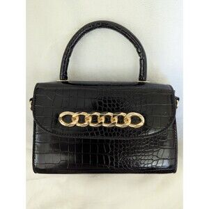 LD Like Dreams Croc- Embossed Mini Handbag Black No Shoulder Strap Preppy